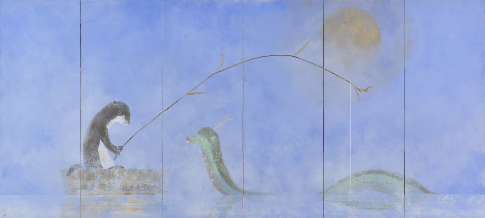 印旛沼月下図屏風